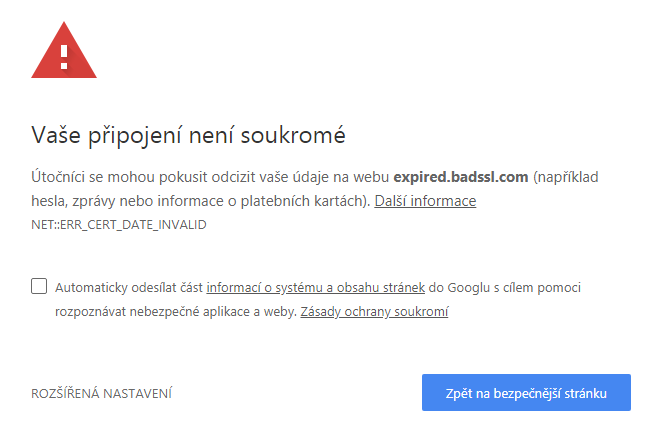 Istekli SSL sertifikat (Chrome)