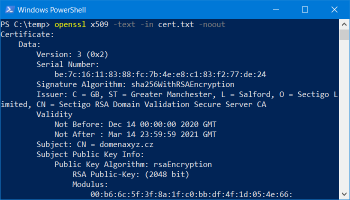 OpenSSL - prikaz informacija o sertifikatu