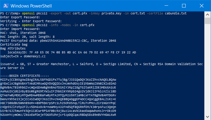 OpenSSL - izvoz sertifikata u PFX